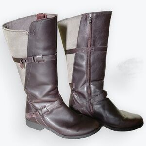 TEVA De La Vina Tall Waterproof Colorblock Brown Maroon Leather Riding Boots ~ 8